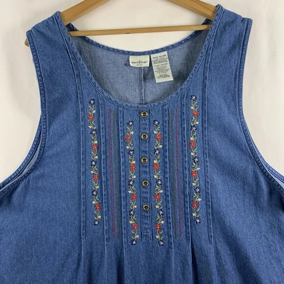 VTG Womens Embroidered Overall Jumper Denim Maxi Dress 22W/24W Country Cottage - Picture 3 of 6